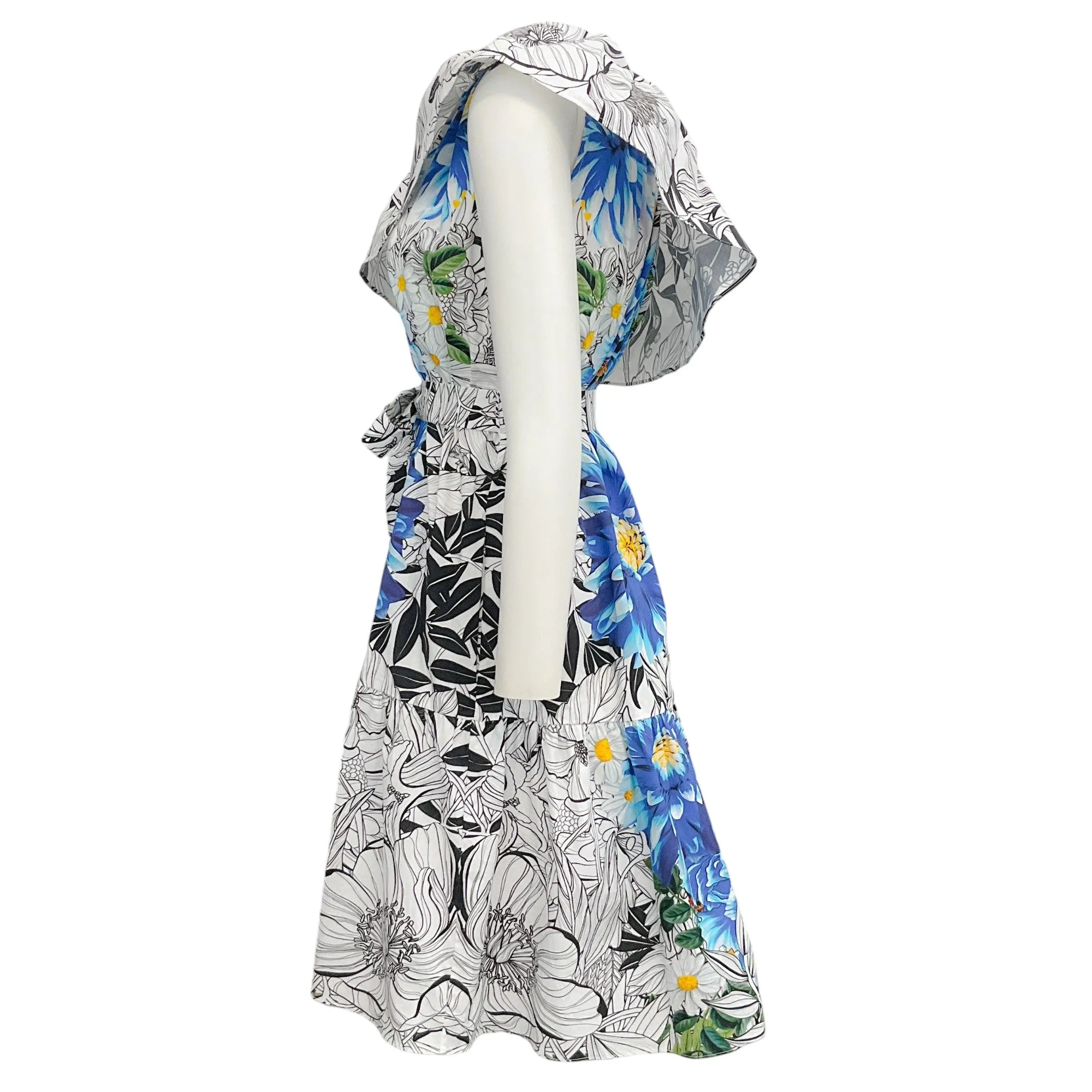 Mary Katrantzou White / Blue Floral One Shoulder Dress