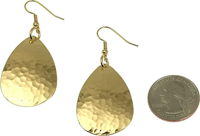 Medium Hammered Tear Drop Nu Gold Brass Earrings