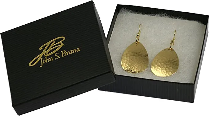 Medium Hammered Tear Drop Nu Gold Brass Earrings