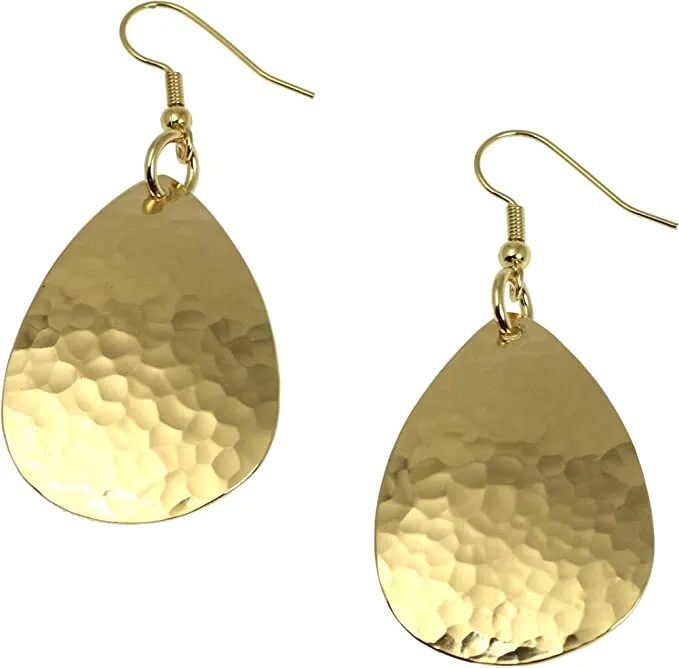 Medium Hammered Tear Drop Nu Gold Brass Earrings