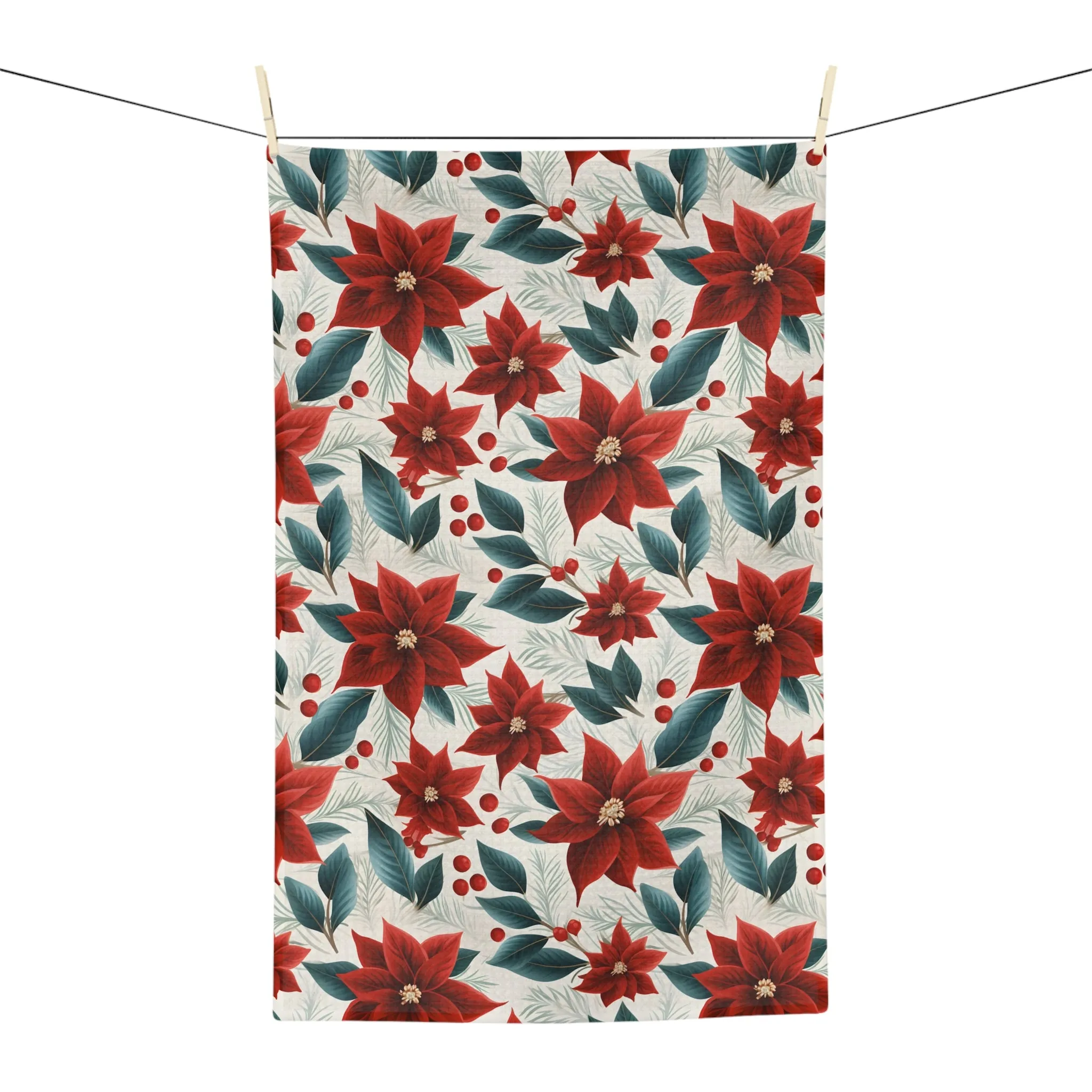 Microfiber Tea Towel Red Poinsettia