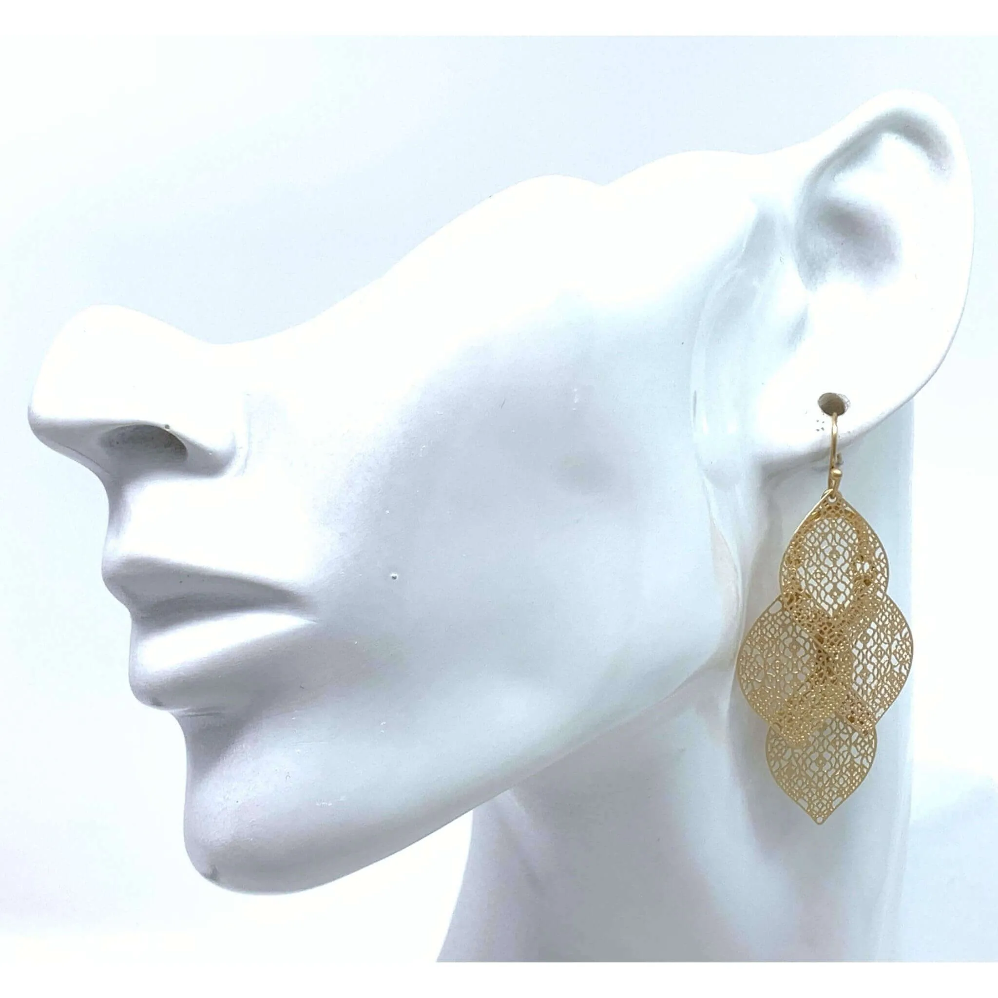 Multi-Layer Gold Filigree Leaf Chandelier Earrings