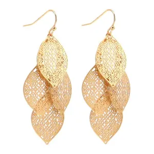 Multi-Layer Gold Filigree Leaf Chandelier Earrings