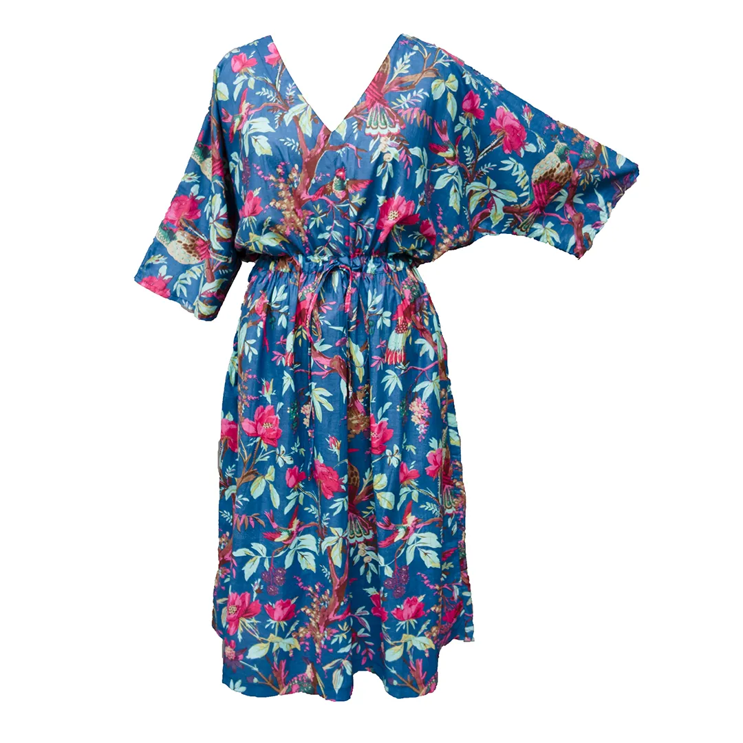 Navy Birds Cotton Maxi Dress UK Size 18-32 M150