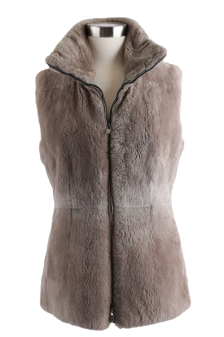 Nutria Fur Vest W/ Leather Trim