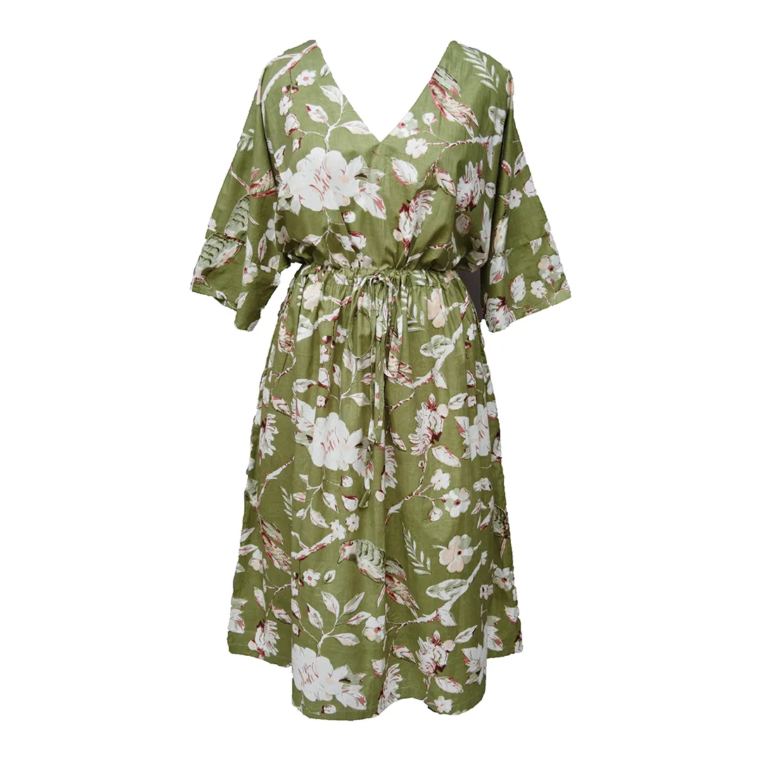 Olive Birds Cotton Maxi Dress UK Size 18-32 M149