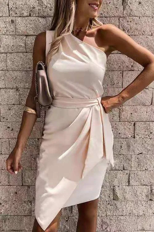 One Shoulder Belted Mini Dress