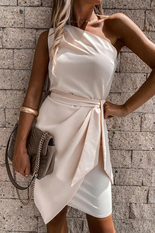 One Shoulder Belted Mini Dress