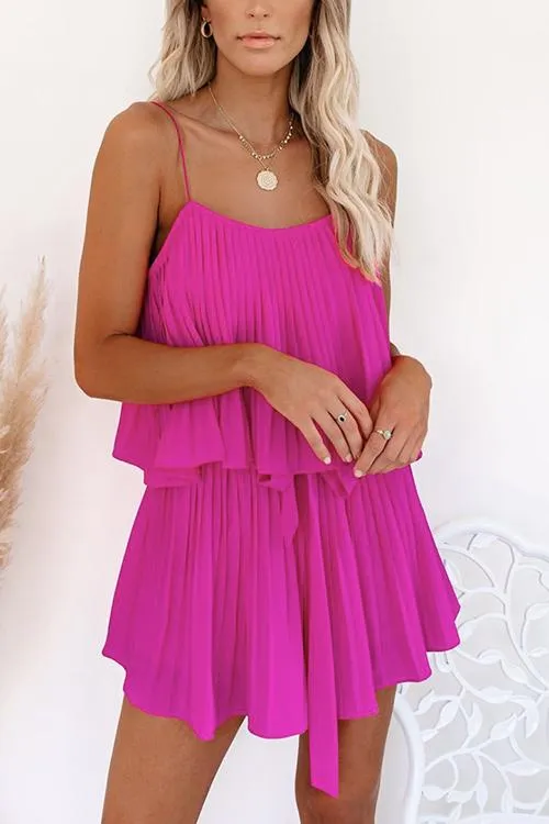 Pleated Belted Slip Mini Dress