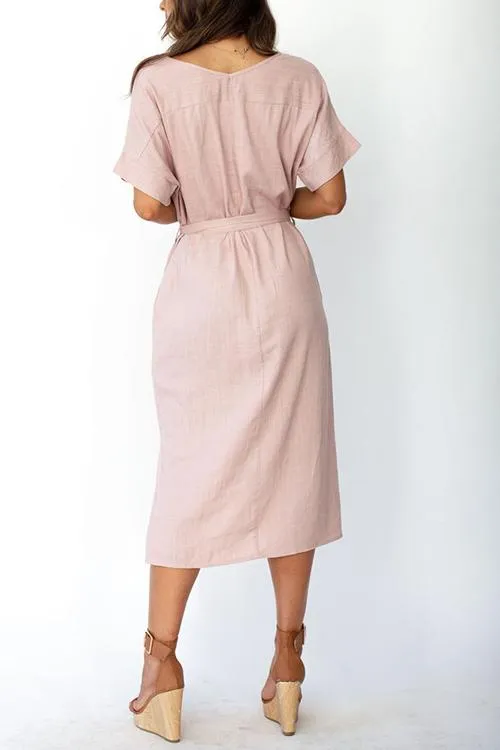 Pockets Side Slit Belted Dress