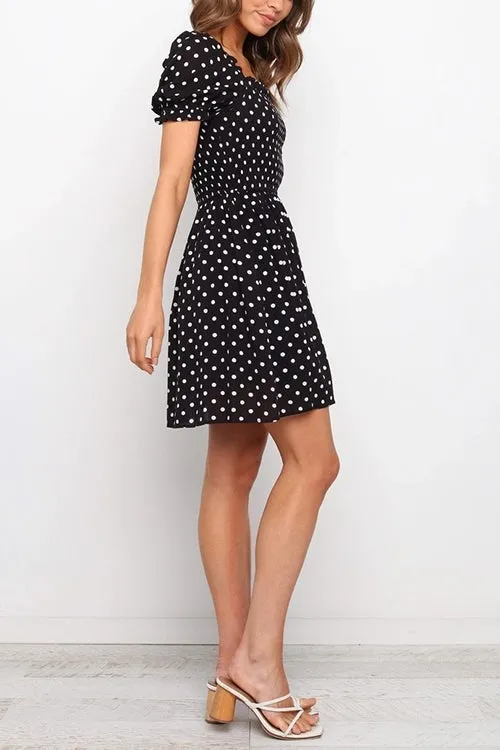 Polka Dot Puff Sleeve Square Neck Mini Dress