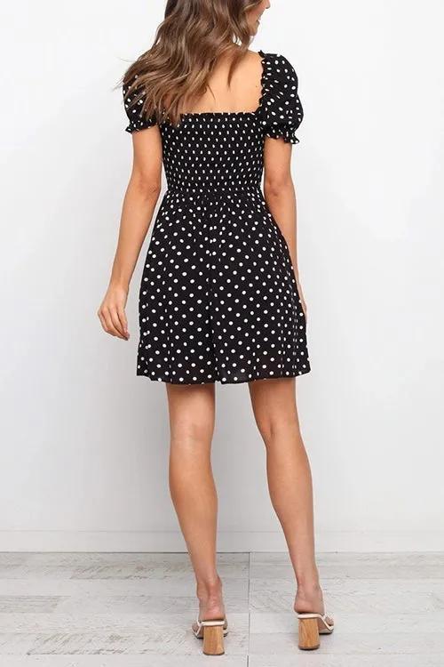 Polka Dot Puff Sleeve Square Neck Mini Dress