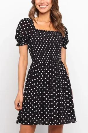 Polka Dot Puff Sleeve Square Neck Mini Dress