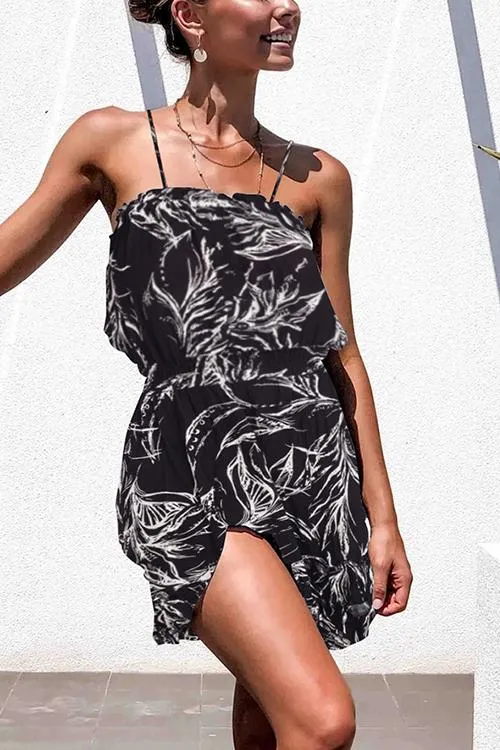 Print Stapless Elastic Waist Mini Dress