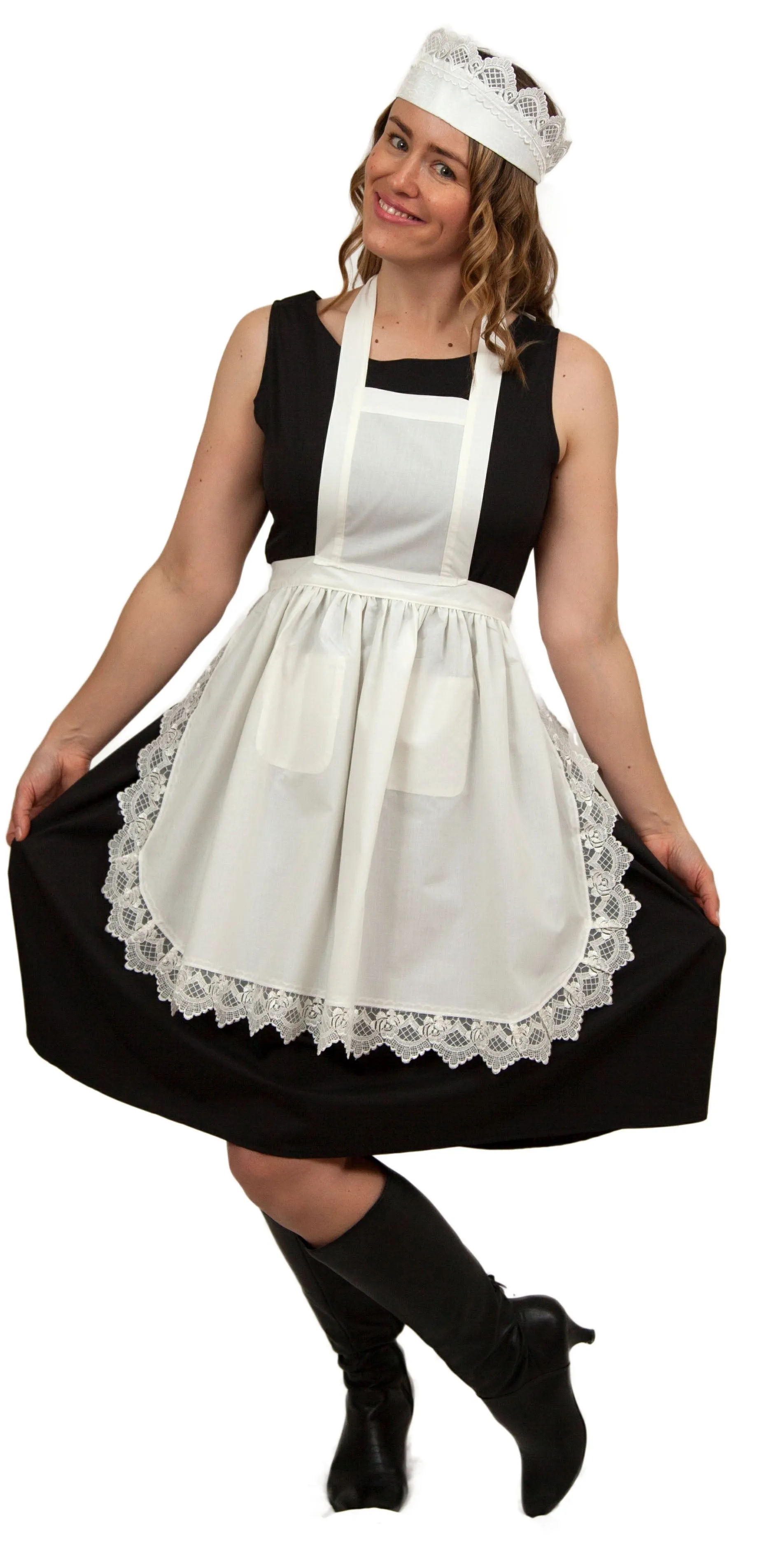 "Maid Costume" White Lace Headband and Small Ecru Full Lace Apron