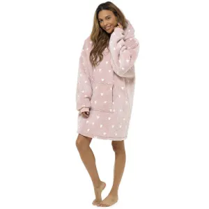 Radiant Nights: Ladies Glow-In-The-Dark Hooded Blanket with Pink Hearts