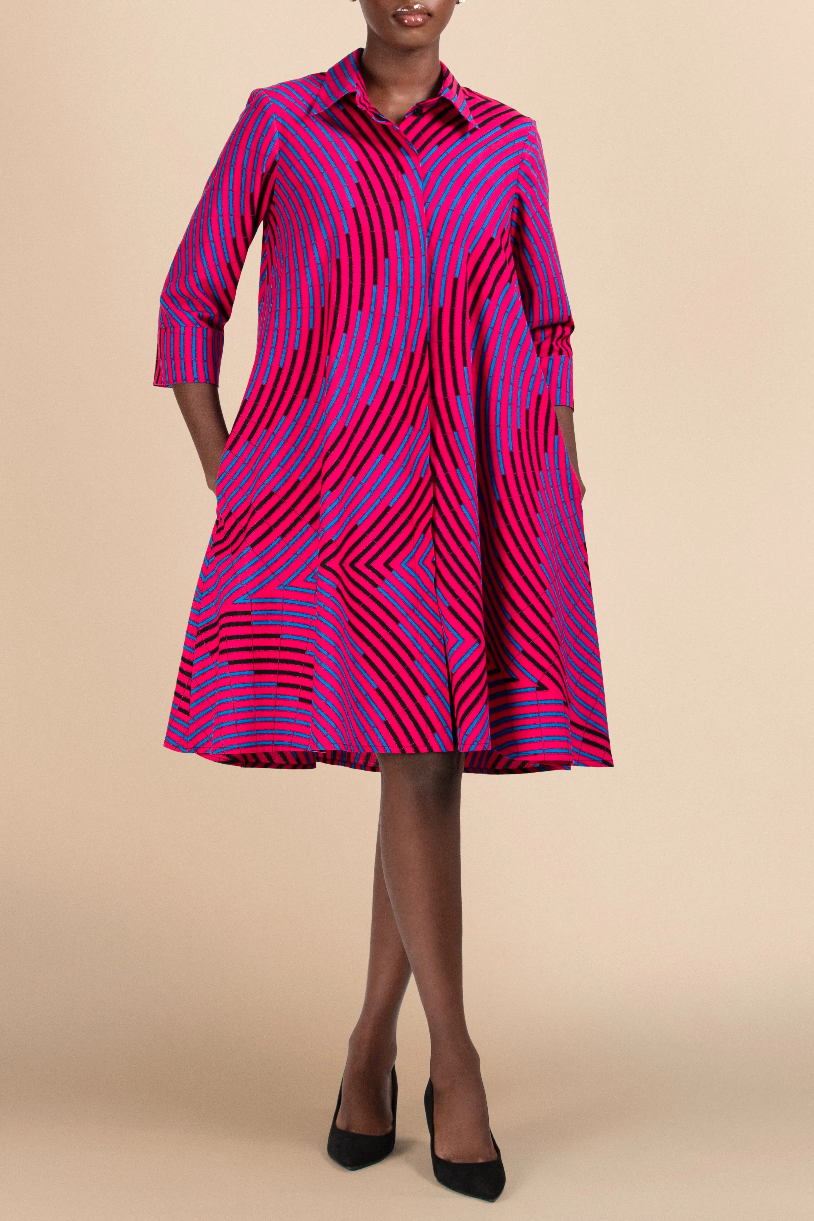 Raha Fuschia Milkyway Print Cotton Shirtdress