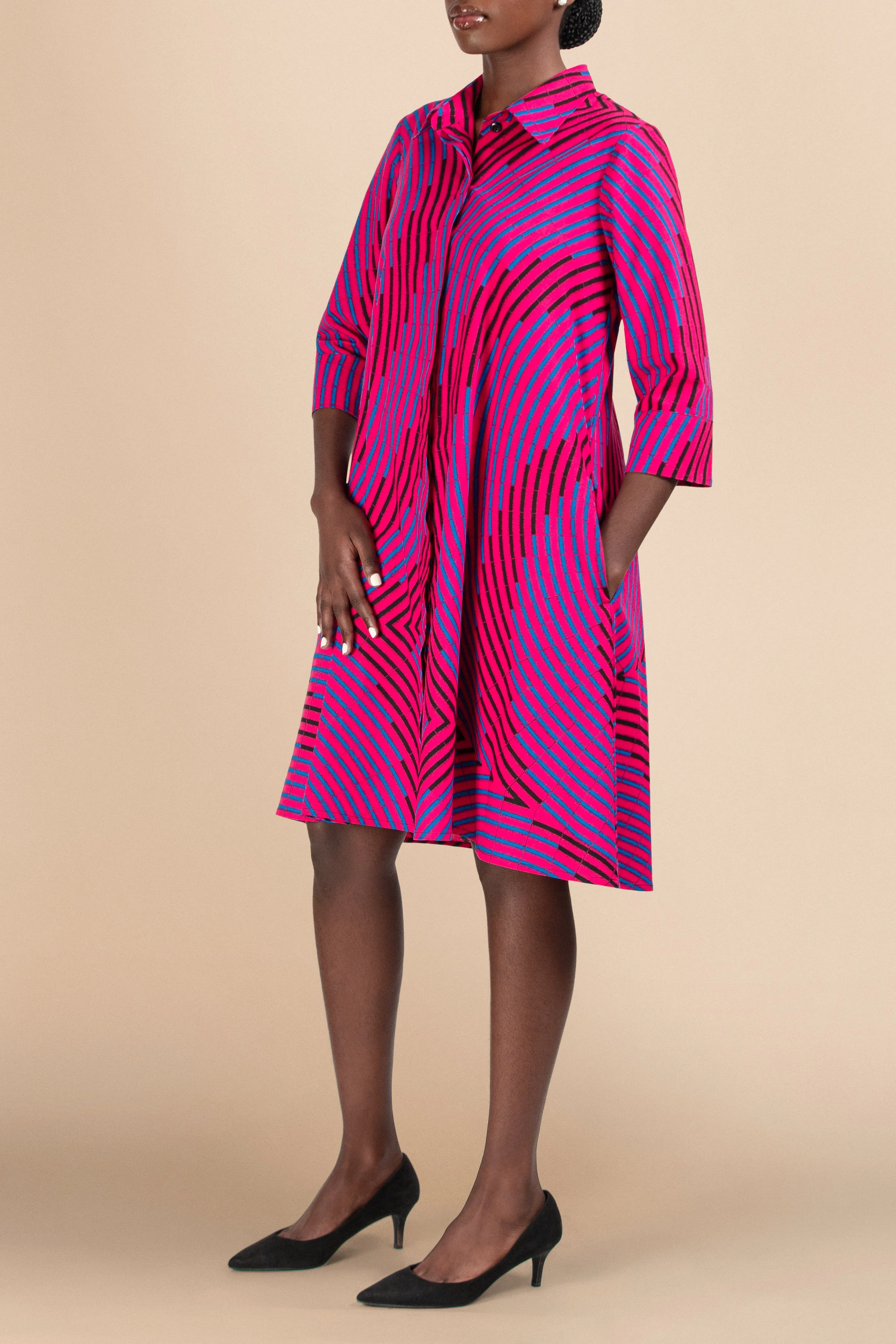 Raha Fuschia Milkyway Print Cotton Shirtdress