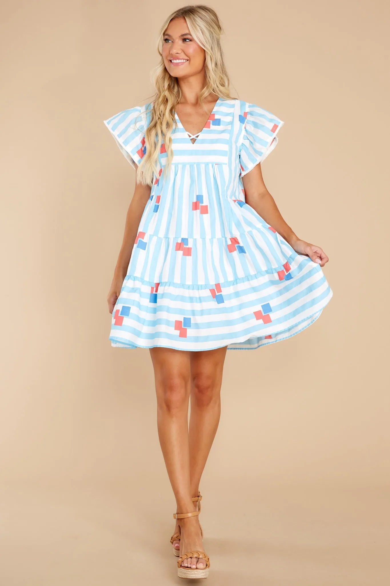 Riddle Me This Light Blue Multi Striped Dress