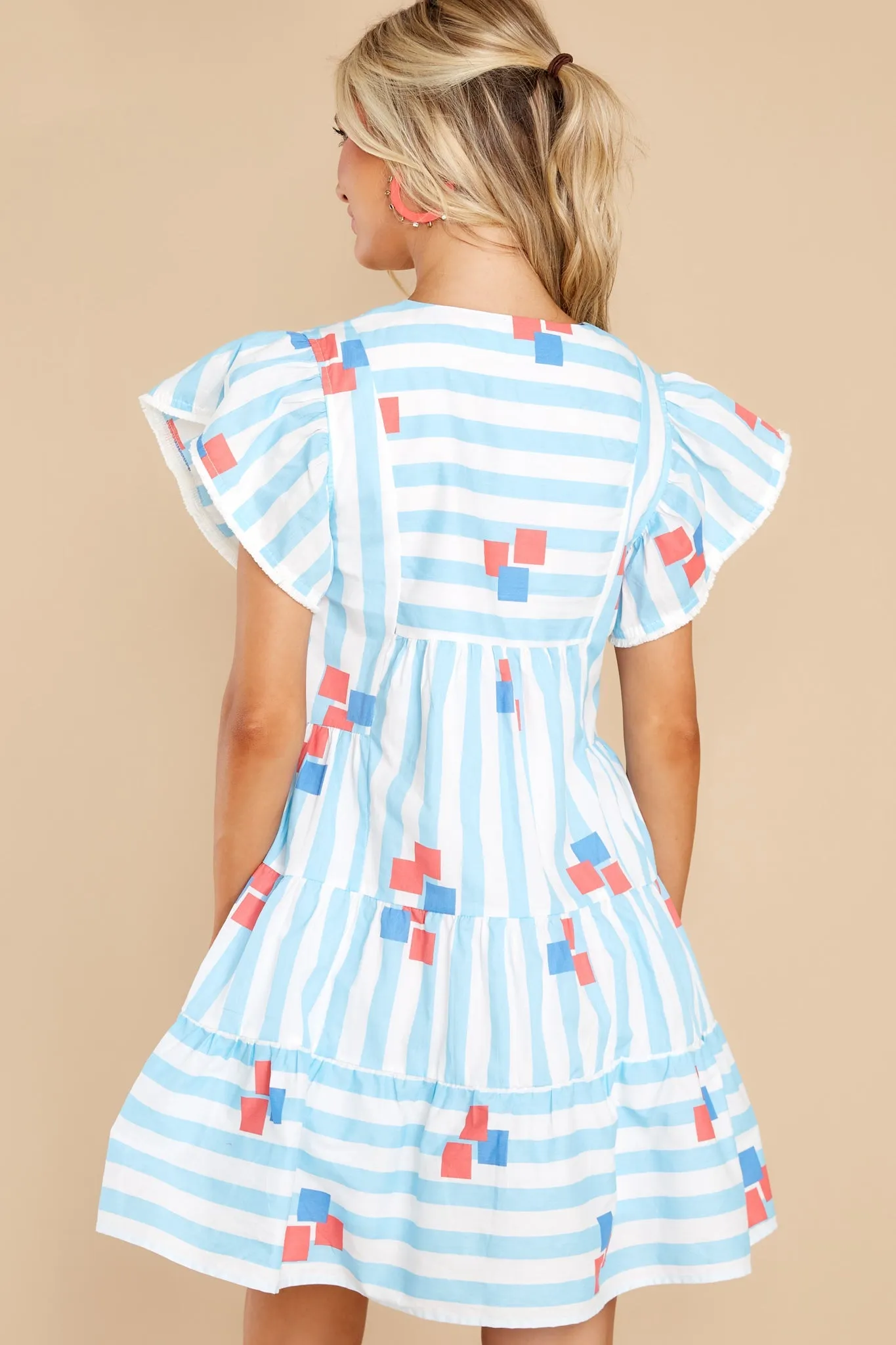 Riddle Me This Light Blue Multi Striped Dress