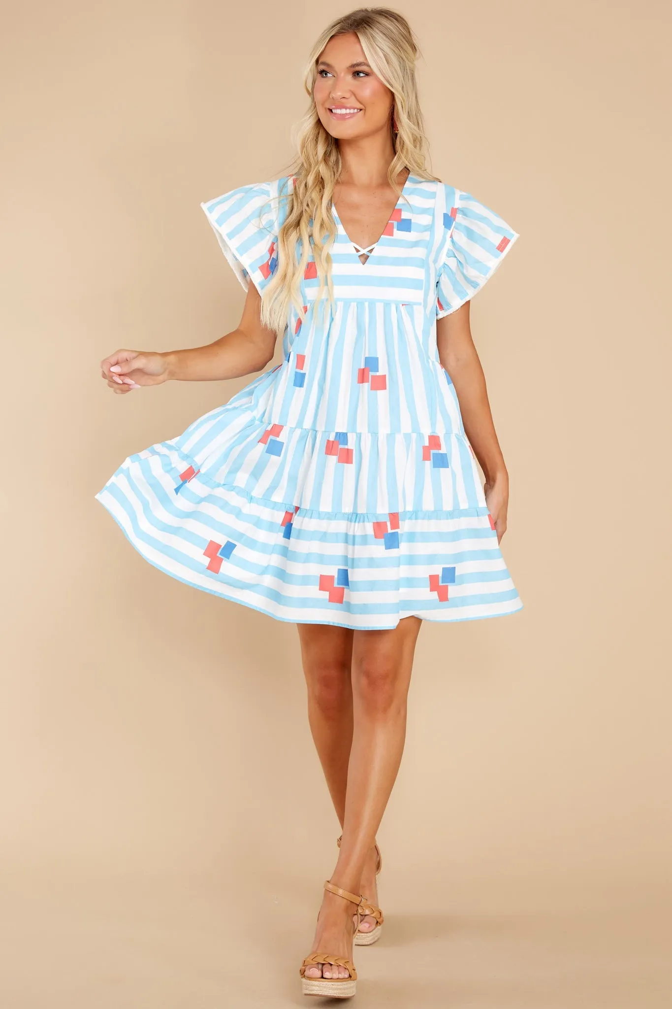 Riddle Me This Light Blue Multi Striped Dress