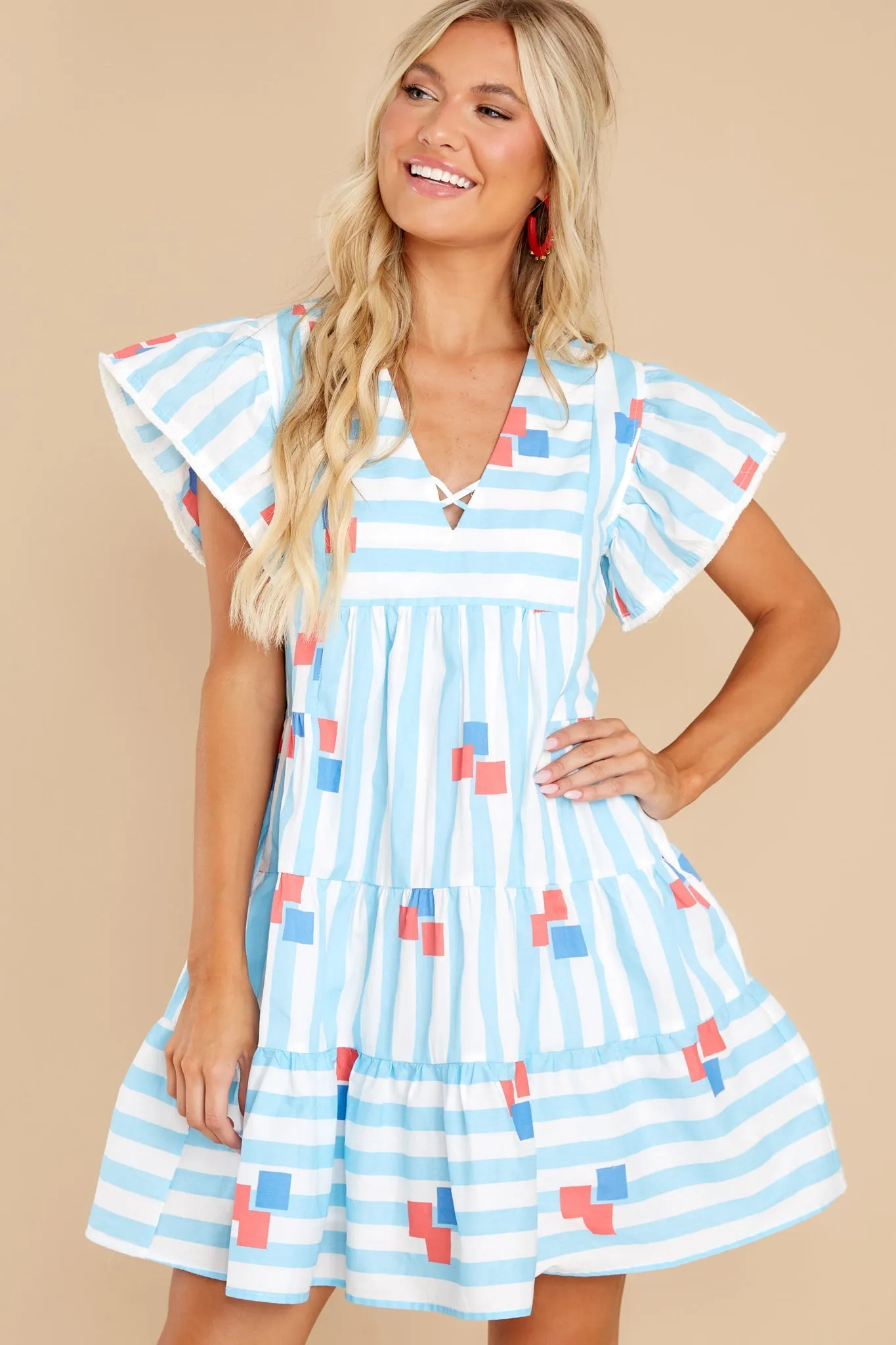 Riddle Me This Light Blue Multi Striped Dress