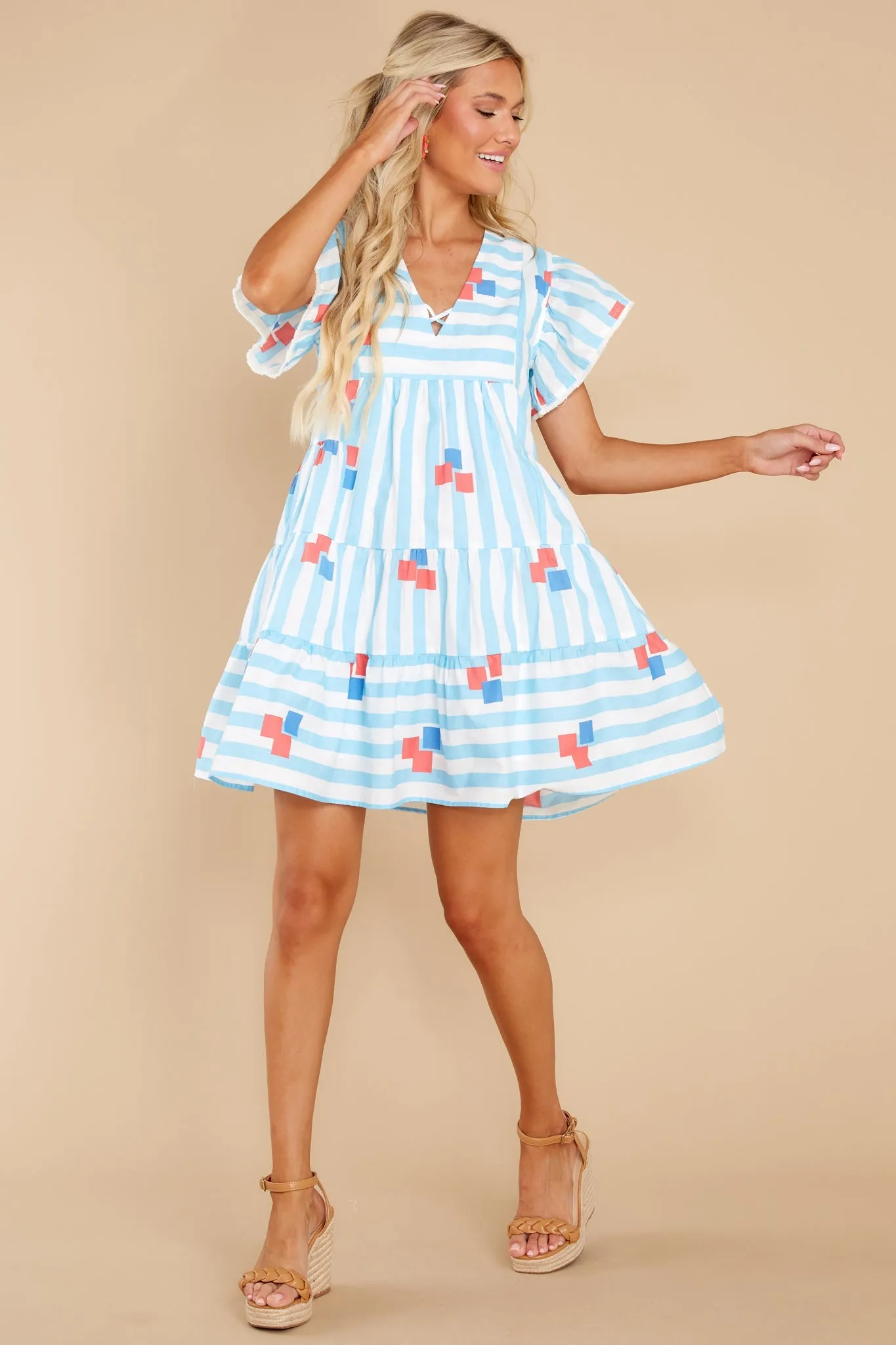 Riddle Me This Light Blue Multi Striped Dress