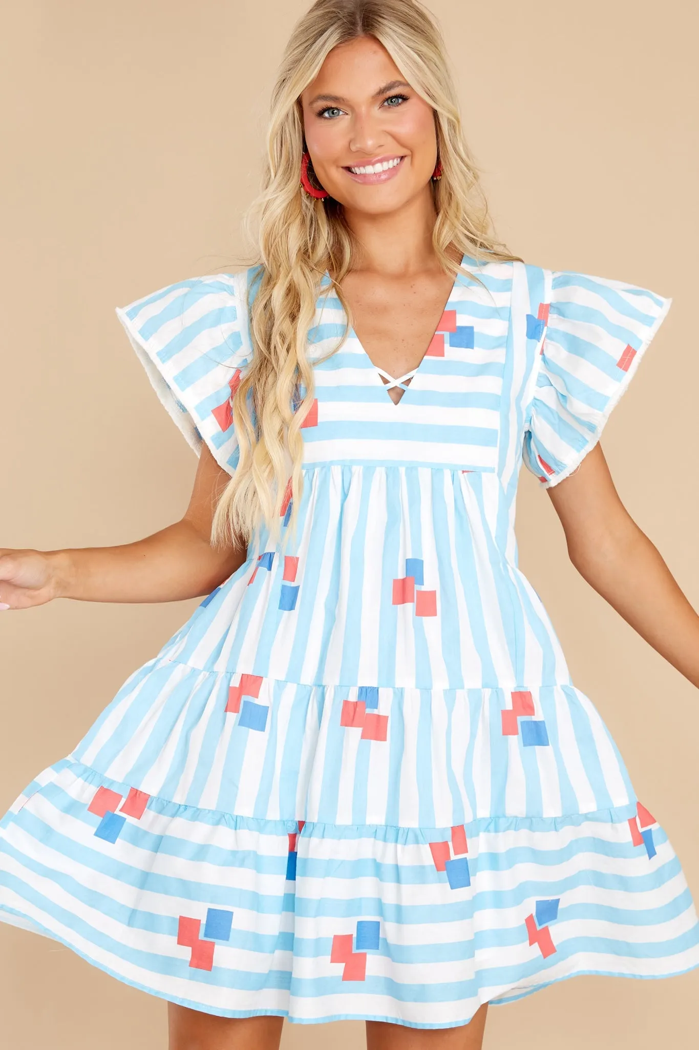 Riddle Me This Light Blue Multi Striped Dress