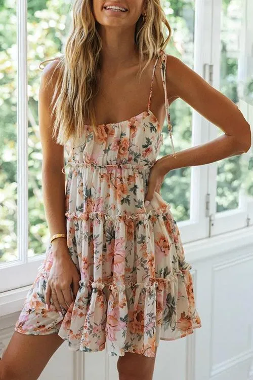 Ruffles Floral Print Slip Mini Dress