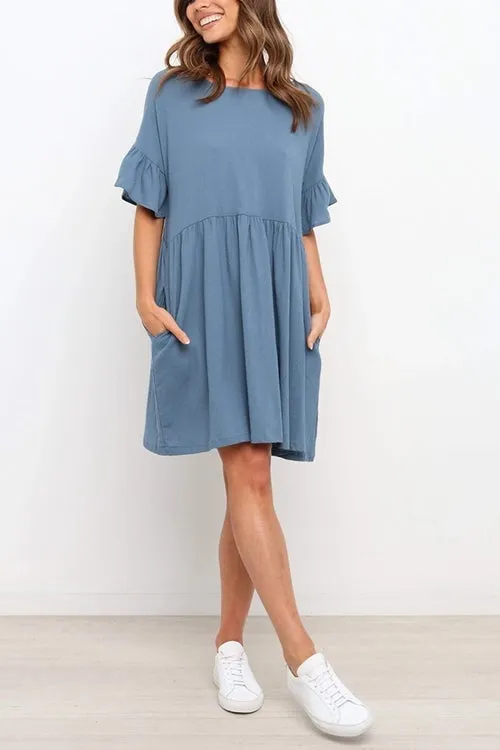 Ruffles Sleeve O Neck Mini Dress