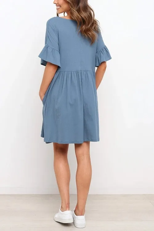 Ruffles Sleeve O Neck Mini Dress