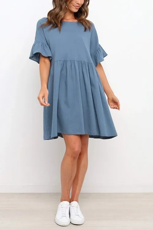 Ruffles Sleeve O Neck Mini Dress