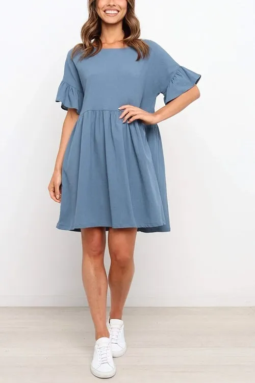 Ruffles Sleeve O Neck Mini Dress