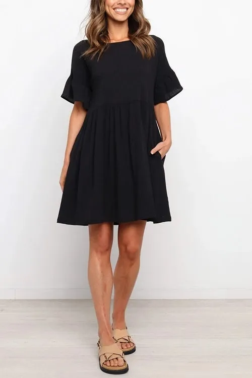 Ruffles Sleeve O Neck Mini Dress