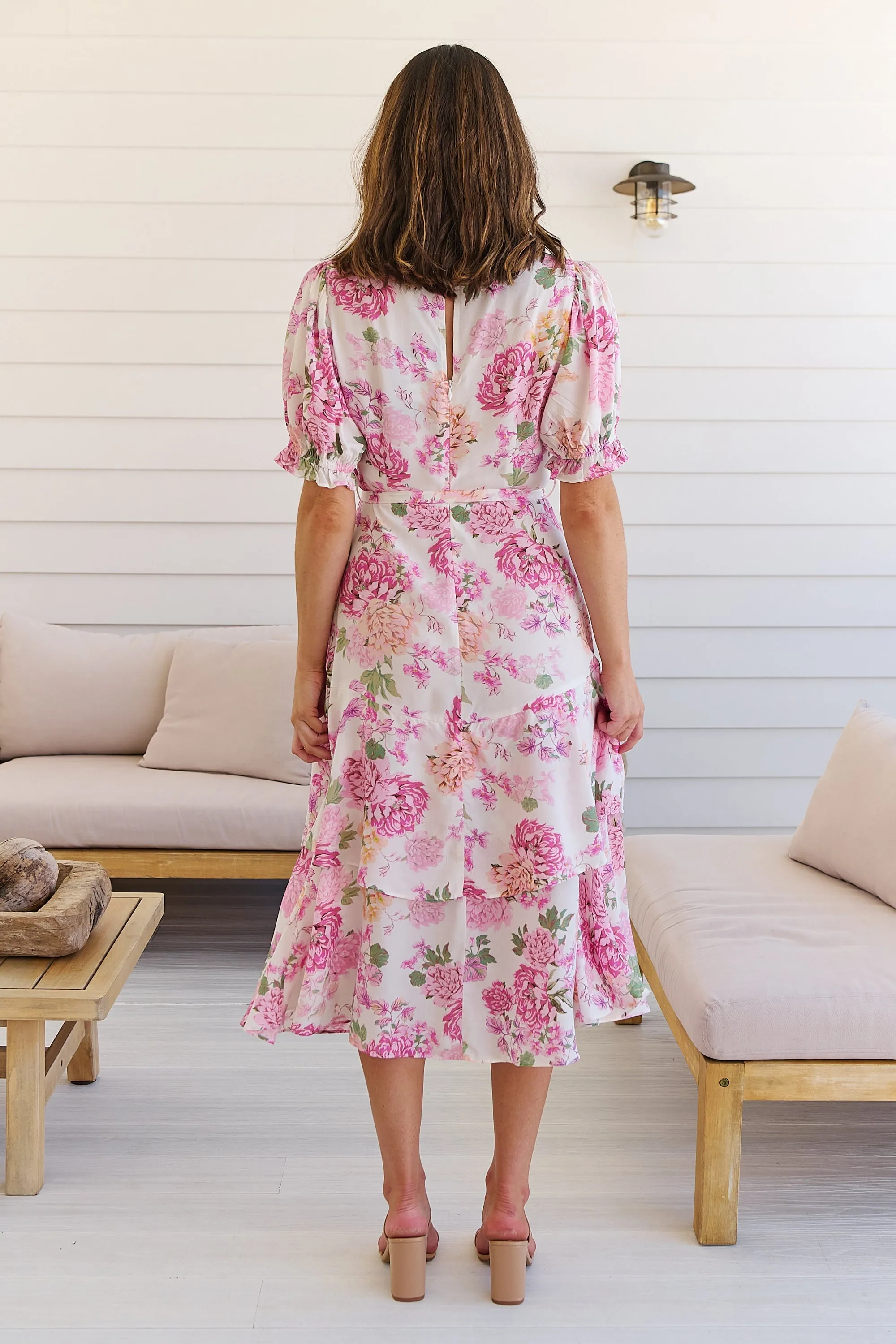 Sadie White/Pink Floral Print Maxi Dress