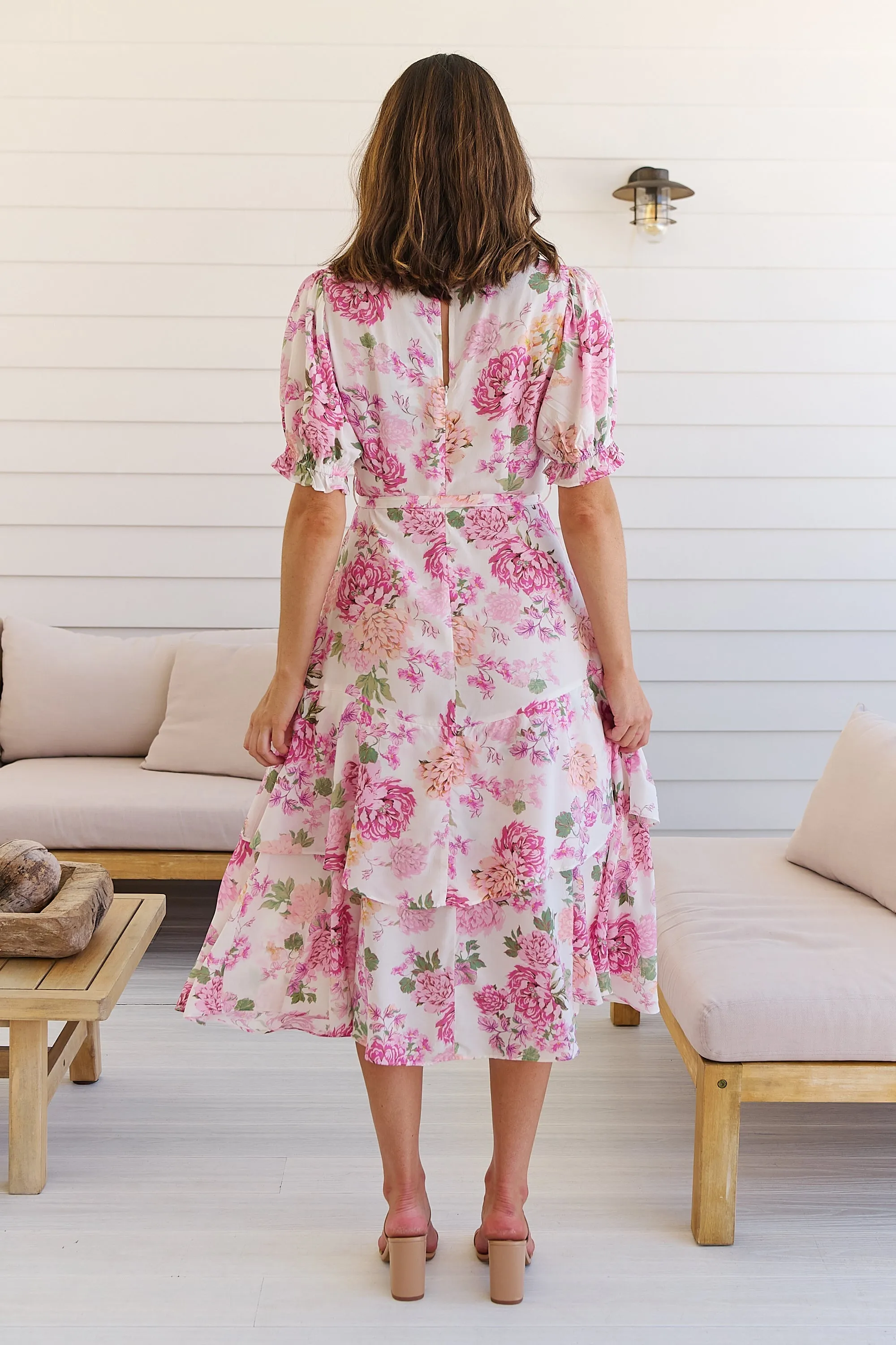 Sadie White/Pink Floral Print Maxi Dress