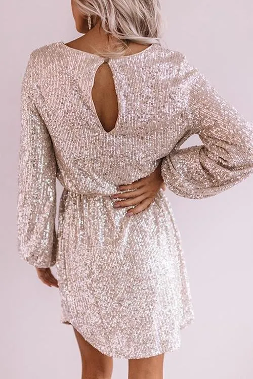 Sequin Belted Long Sleeve Mini Dress