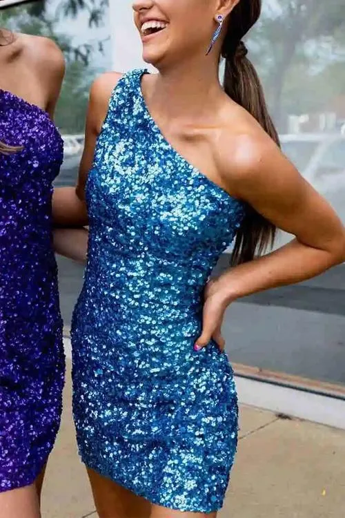 Sequin One Shoulder Bodycon Mini Dress