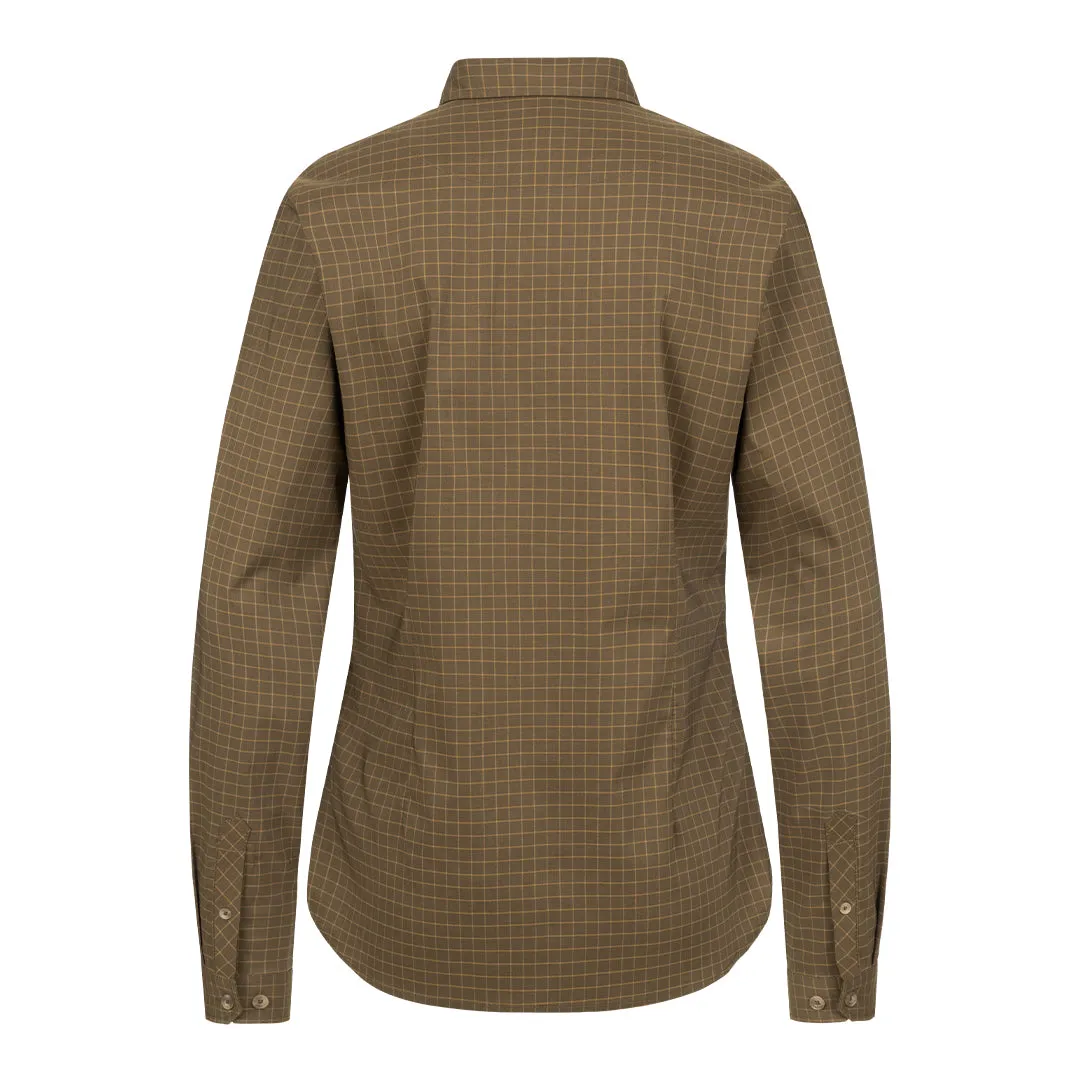 Sergia Stretch Blouse - Dark Olive Checked by Blaser