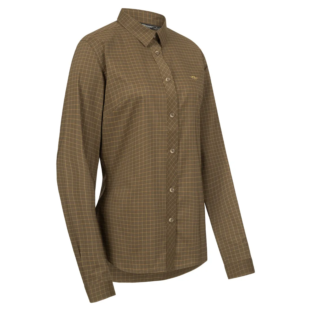 Sergia Stretch Blouse - Dark Olive Checked by Blaser