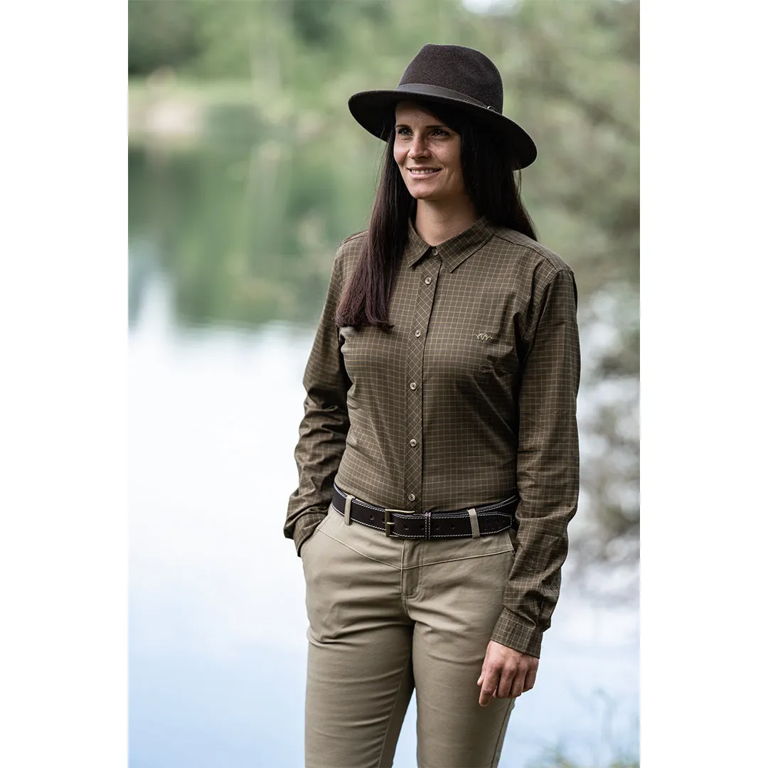 Sergia Stretch Blouse - Dark Olive Checked by Blaser