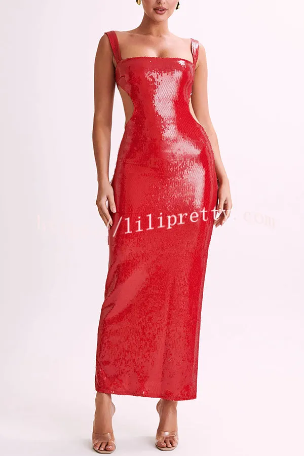 Spakle and Elegant Sequin Cut Out Open Back Maxi Dress