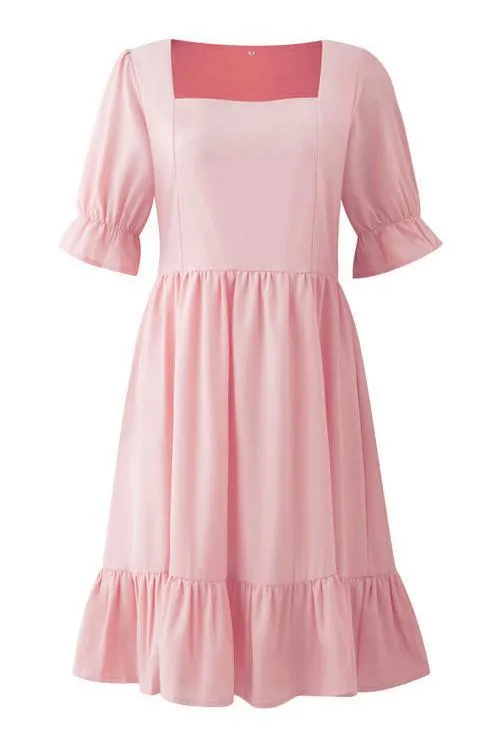 Square Neck Ruffels Puff Sleeve Mini Dress