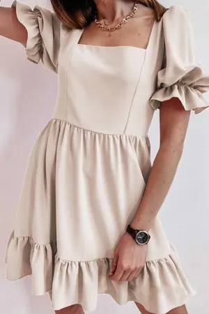 Square Neck Ruffels Puff Sleeve Mini Dress