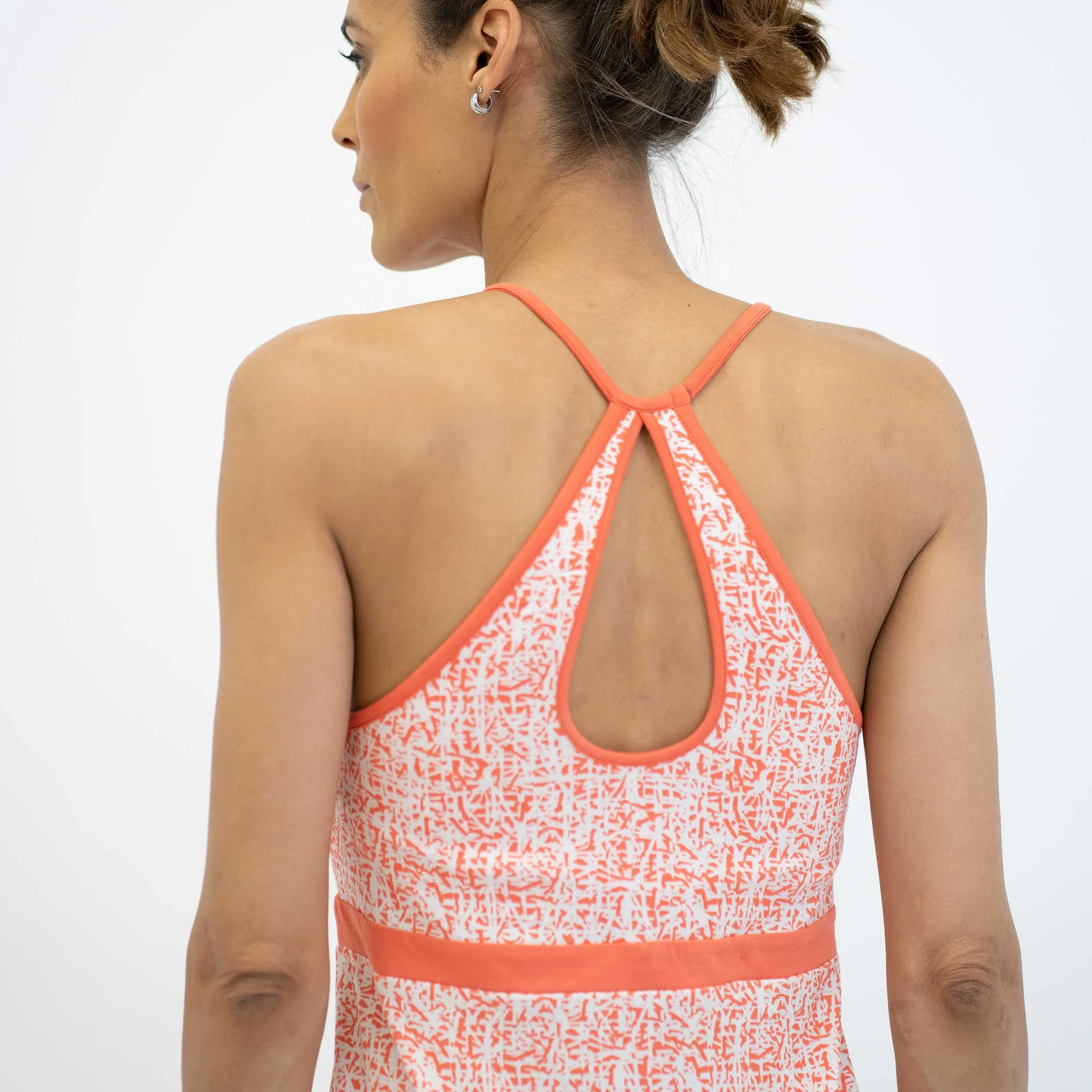 Strappy sundress in orange geo