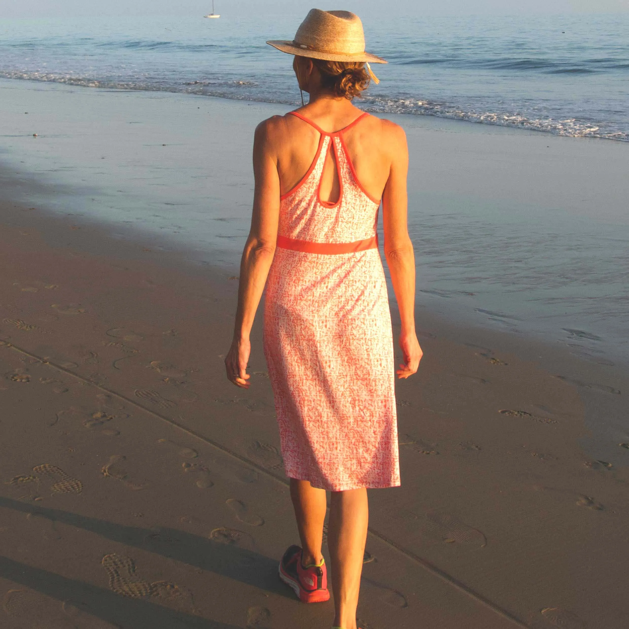 Strappy sundress in orange geo