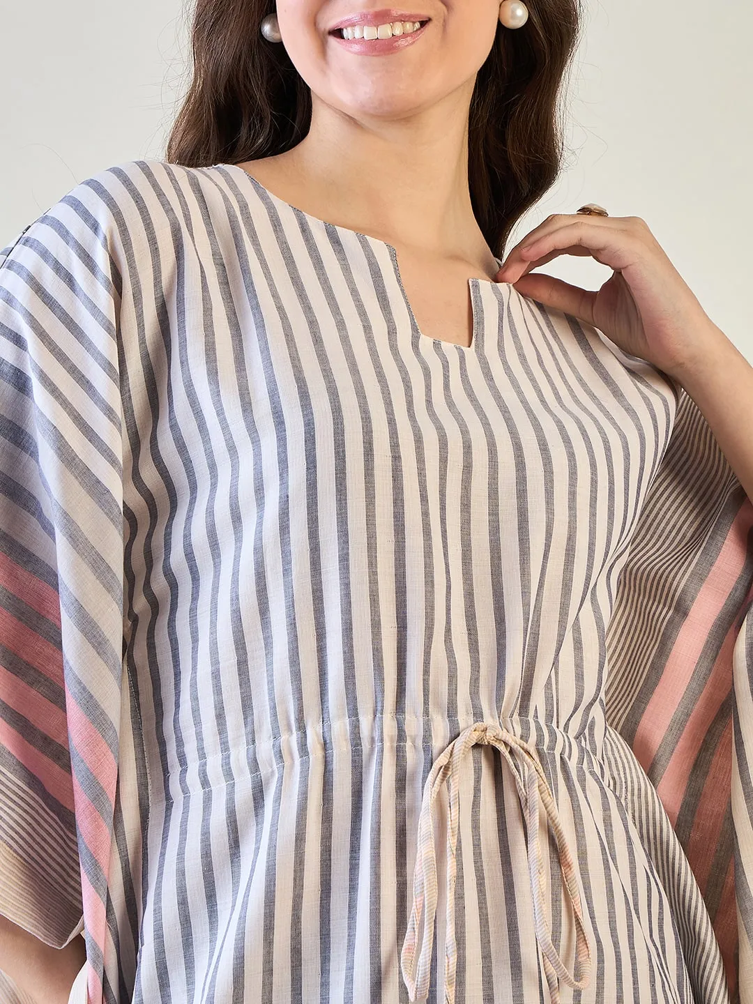 Stylish Striped Cotton Kaftan with Tassel Detail