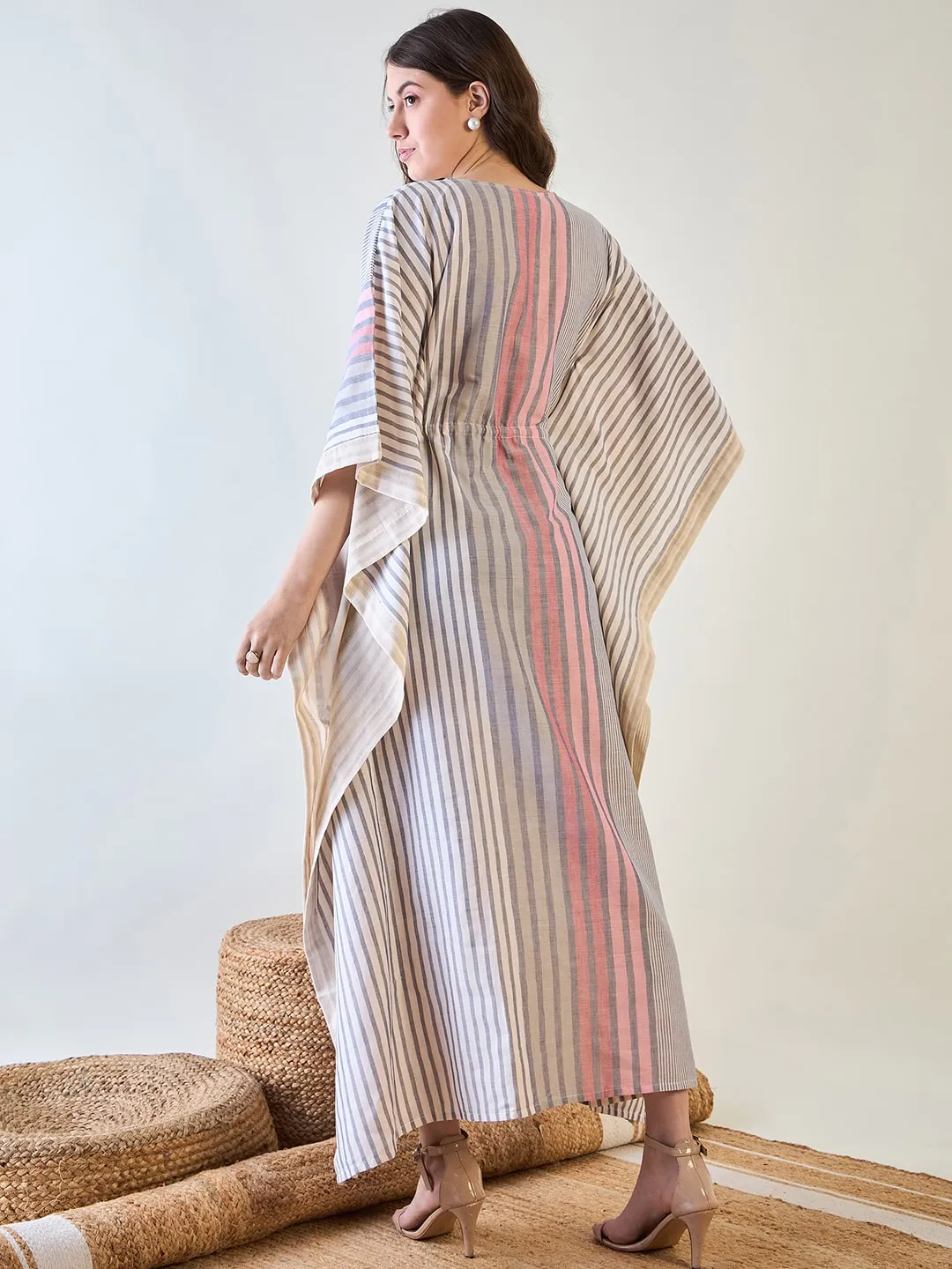 Stylish Striped Cotton Kaftan with Tassel Detail