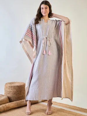 Stylish Striped Cotton Kaftan with Tassel Detail