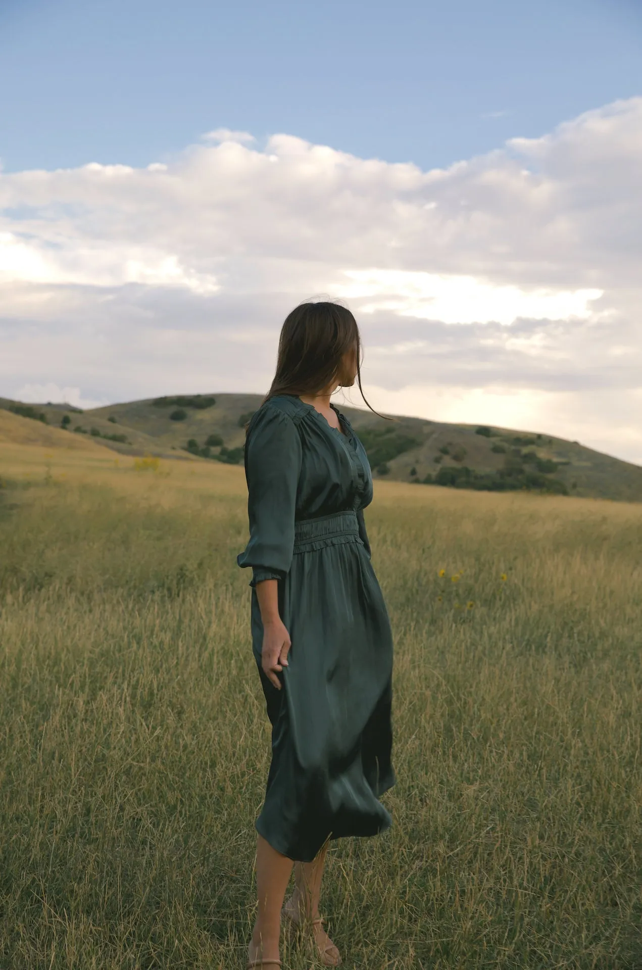 Surplice Bodice Green Midi Dress